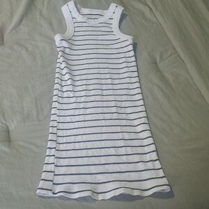 Amazon Women's White and Blue Striped Mini Dress